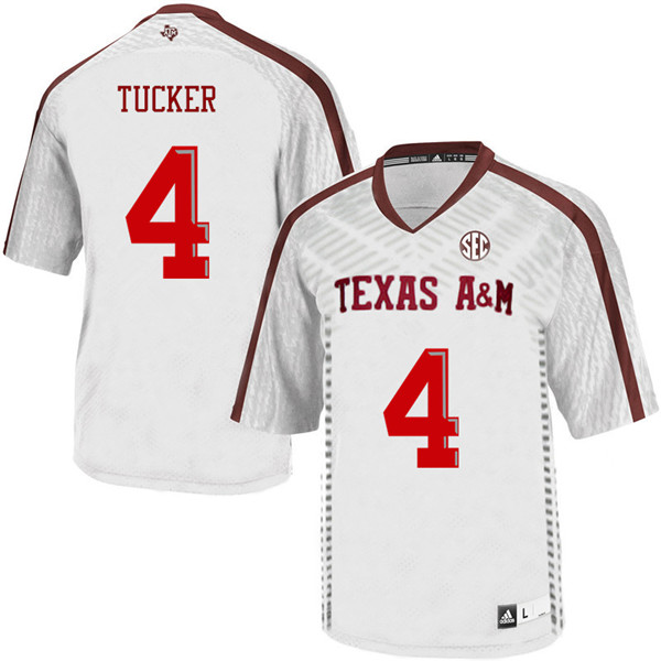 Men #4 Derrick Tucker Texas A&M Aggies College Football Jerseys Sale-White - Click Image to Close